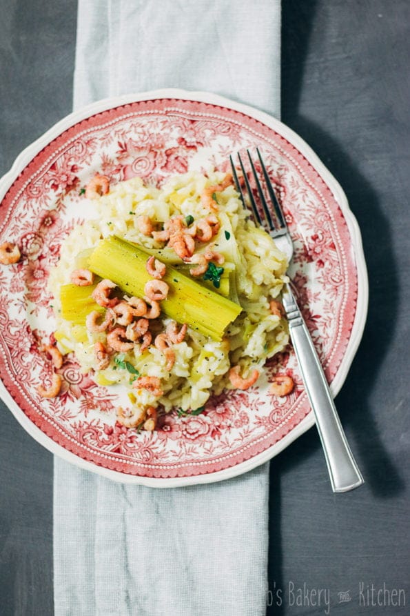 risotto met prei en Hollandse garnalen