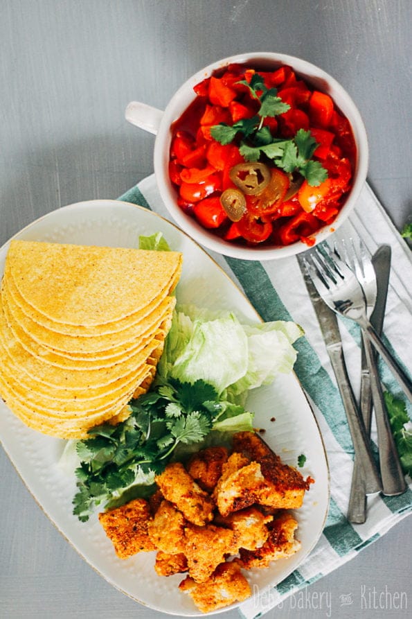 Taco's met crispy kabeljauw en paprikasaus
