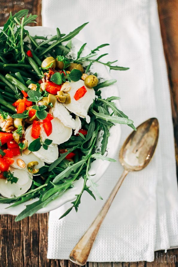 salade met haricots verts, paprika en geitenkaas