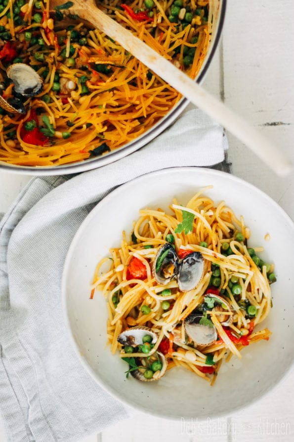 geroosterde spaghetti met kokkels
