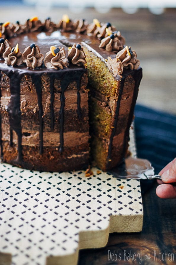 pompoencake met romige chocoladefrosting