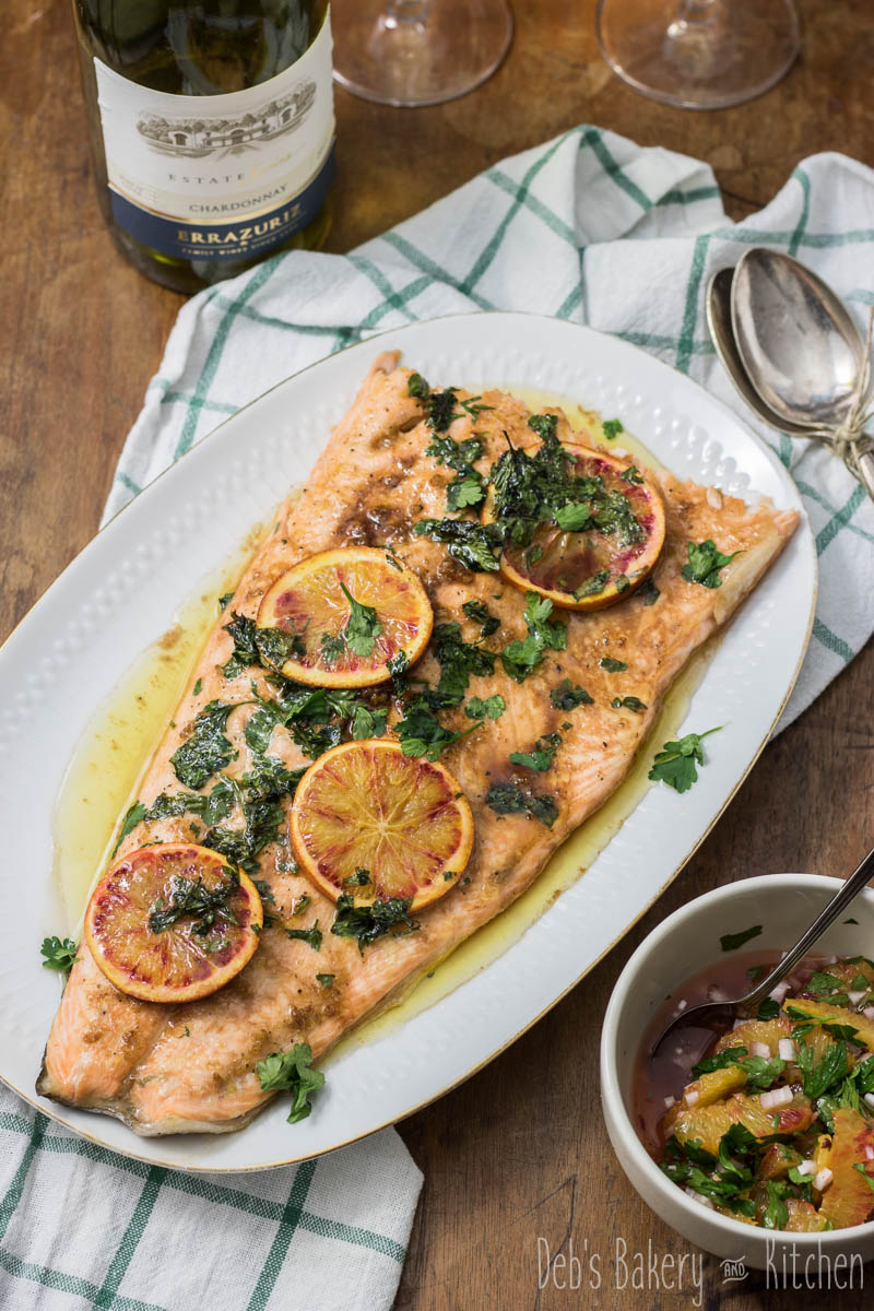 zalm uit de oven met bloedsiinaasappel