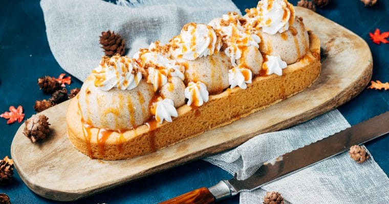 Slof met pompoen bavarois en karamel