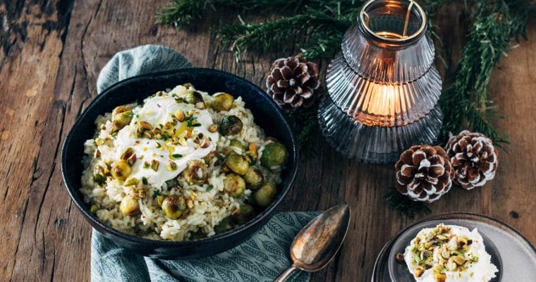 Risotto met gegrilde spruitjes, mascarpone en pistachenoten