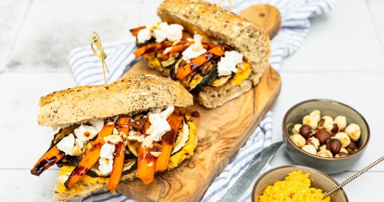Broodje wortel geitenkaas spread met balsamico