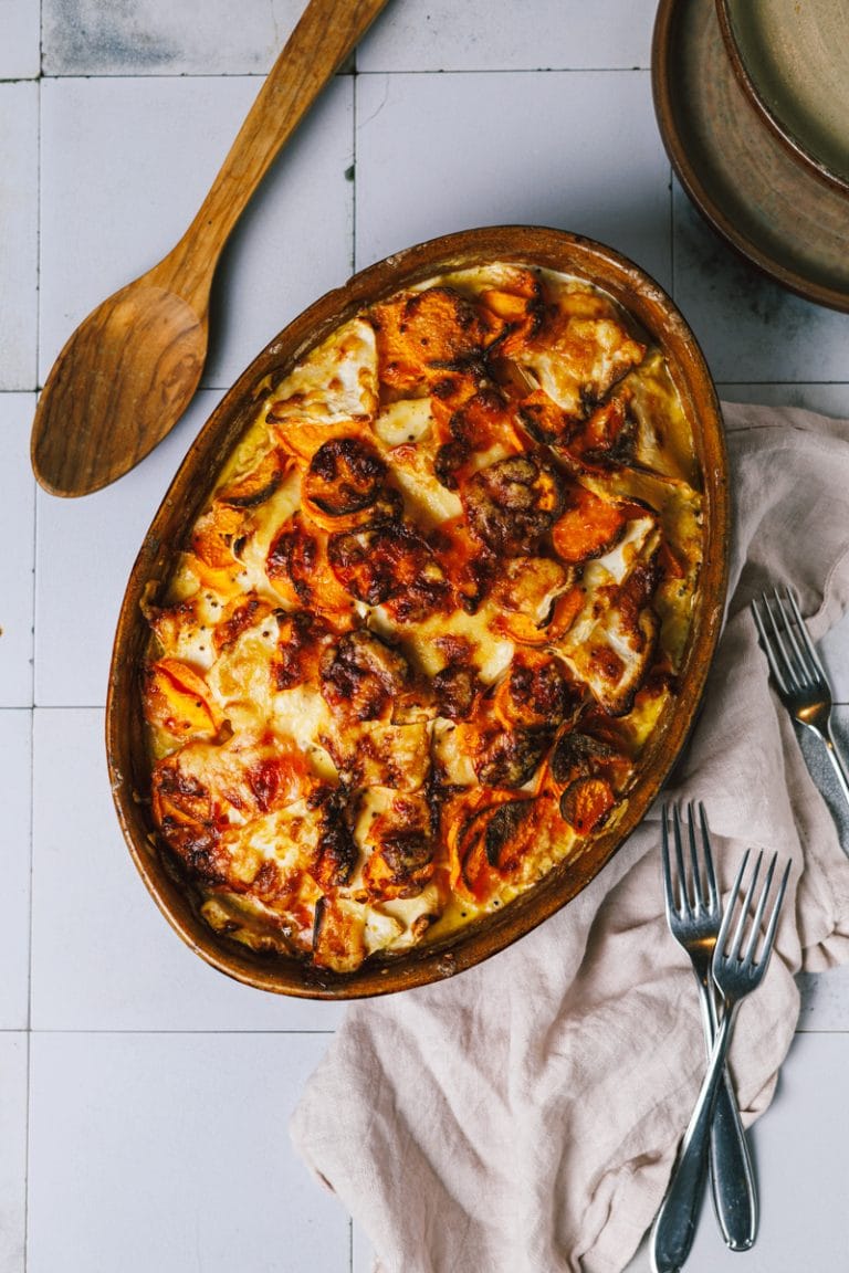 Zoete Aardappel Knolselderij Gratin Met Cheddar Deb S Bakery Kitchen