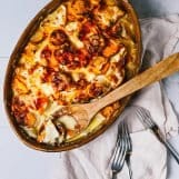 zoete aardappel knolselderij gratin met cheddar